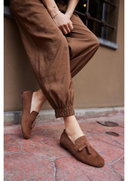 Albares Kadın Bordo Gercek Suet Puskullu Babet