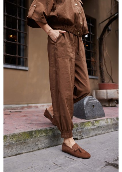 Albares Kadın Bordo Gercek Suet Puskullu Babet