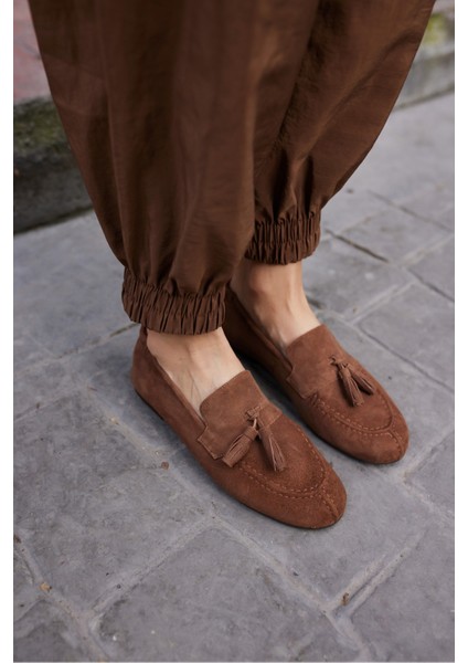 Albares Kadın Bordo Gercek Suet Puskullu Babet