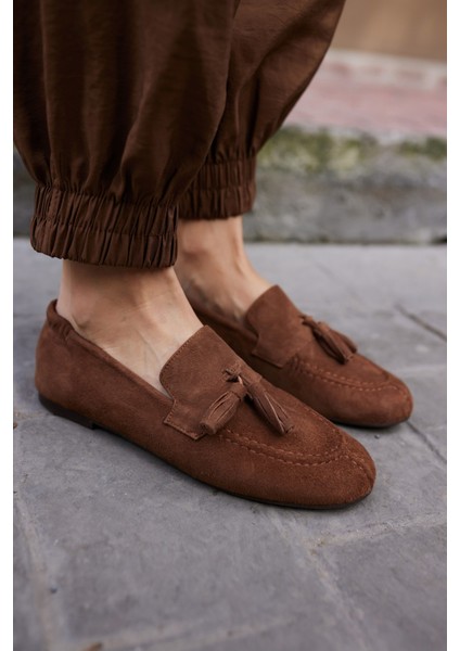 Albares Kadın Bordo Gercek Suet Puskullu Babet