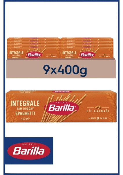 Tam Buğday Spagetti (Integrale Spaghetti) Makarna No.5 400 gr x 9 Adet