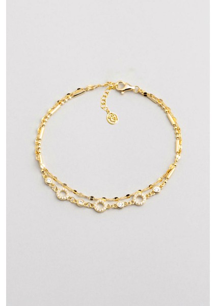 Minimal 18 Ayar Sarı Altın Kaplama 19 cm Gümüş Zincir Bileklik