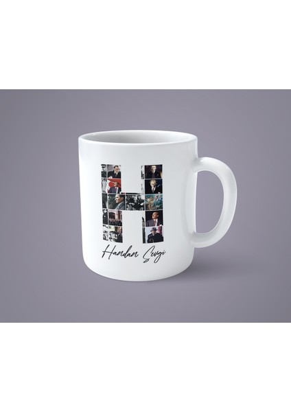 Öğretmenler Gününe Özel Atatürk Resimli H Harfli Isimli Baskılı Kupa Bardak