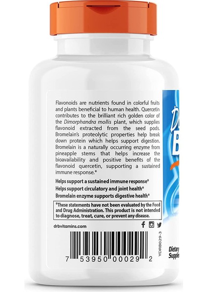 Quercetin Bromelain Science-Based Nutrition™ Immune Support Dihydrate Dimorphandra Mollis Premium Enzim Kuersetin 180 Veggie Caps