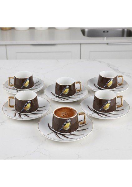Brown Birdy Kuş Figürlü 6 Kişilik Porselen Fincan Takımı