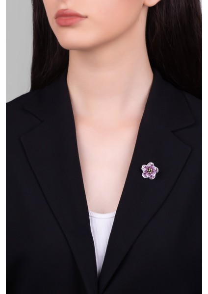 Kamelya Siyah Rodyum Kaplama Gümüş Broş modelleri