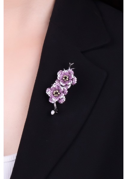 Begonvil Siyah Rodyum Kaplama Gümüş Broş