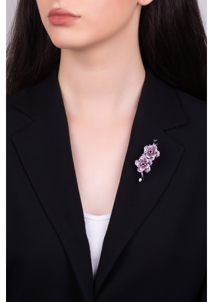 Begonvil Siyah Rodyum Kaplama Gümüş Broş modelleri