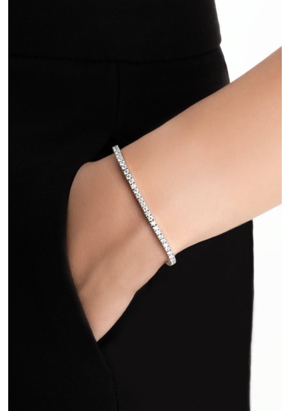 Mozanit Şıklığı 18 Ayar Beyaz Altın Kaplama 19 cm Gümüş Su Yolu Bileklik fiyatları