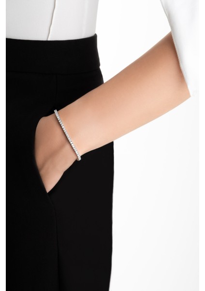 Mozanit Şıklığı 18 Ayar Beyaz Altın Kaplama 19 cm Gümüş Su Yolu Bileklik fırsatları