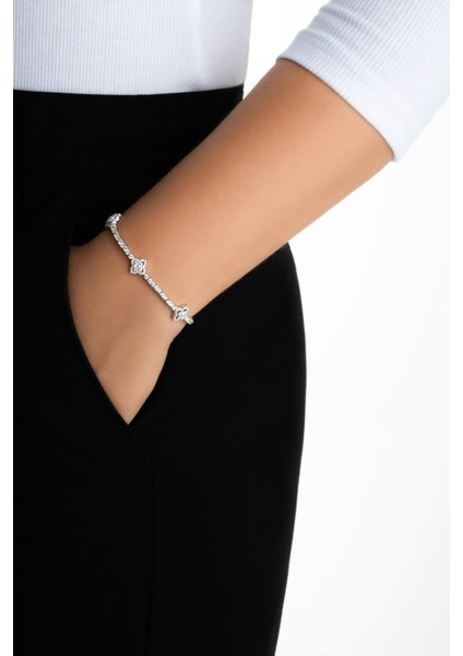 Şans Yoncası 18 Ayar Beyaz Altın Kaplama Gümüş Su Yolu Bileklik fırsatları