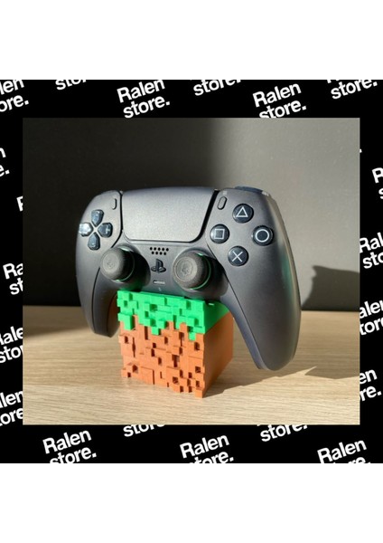 Minecraft Temalı Ps5 Gamepad Dualsense Stand Tekli | 10CM | Çimen Blok ( Yüksek Kalite 3D Baskı Pla )