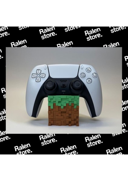 Minecraft Temalı Ps5 Gamepad Dualsense Stand Tekli | 10CM | Çimen Blok ( Yüksek Kalite 3D Baskı Pla )
