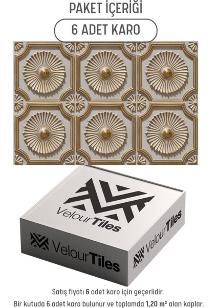 Royal Bej Altın Eskitme 45X45 cm Dekoratif Duvar Paneli – 6’lı Set