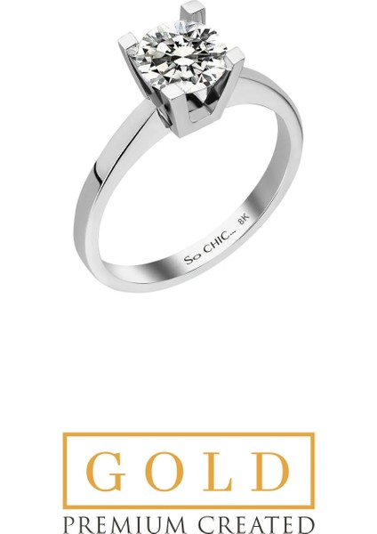 Beyaz Altın Sertifikalı Premium Created Taşlı 0.90 Ct Effect Tektaş Yüzük