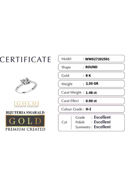 Beyaz Altın Sertifikalı Premium Created Taşlı 0.90 Ct Effect Tektaş Yüzük fırsatları