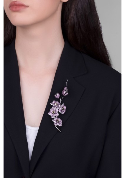Sakura Çiçeği Siyah Rodyum Kaplama Gümüş Broş modelleri