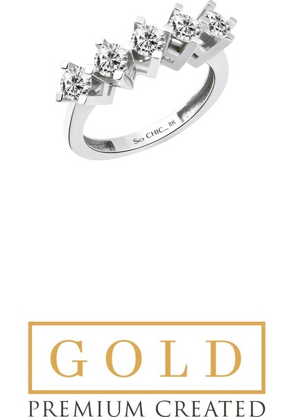 Beyaz Altın Sertifikalı Premium Created Taşlı Beştaş Yüzük