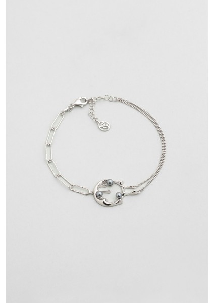 Esmeralda 18 Ayar Beyaz Altın Kaplama 19 cm Gümüş Inci Bileklik