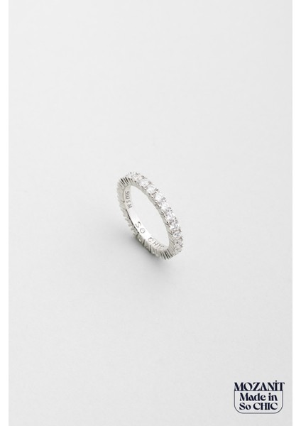 Mozanit Rüyası 18 Ayar Beyaz Altın Kaplama Gümüş Tamtur Yüzük