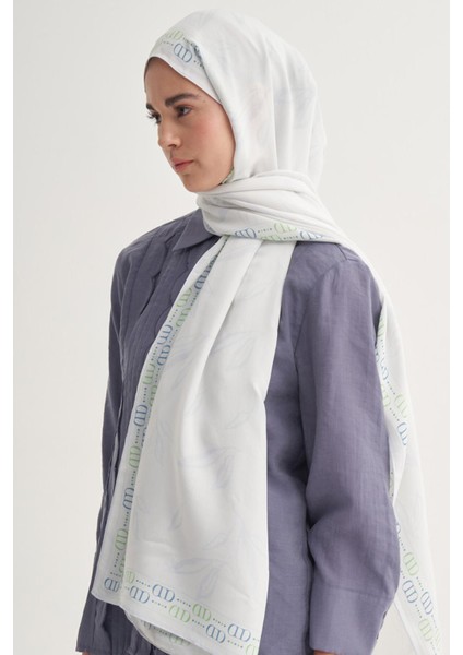 Soft Mavi Carell Aurella Monogram Floş Şal