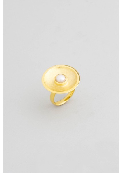Doğal Inci 18 Ayar Sarı Altın Kaplama Gümüş Yüzük