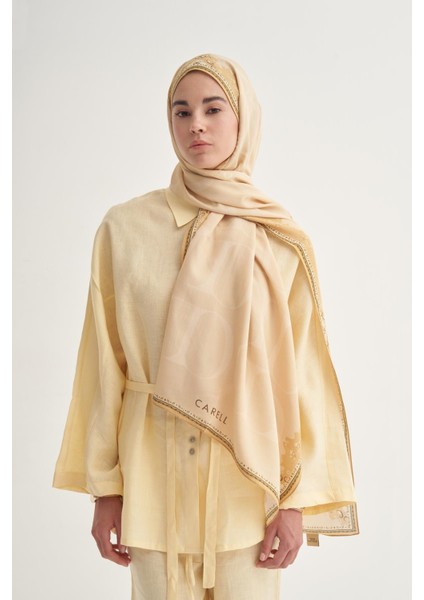 Gold Carell Luxe Çiçekli Monogram Floş Şal fiyatları
