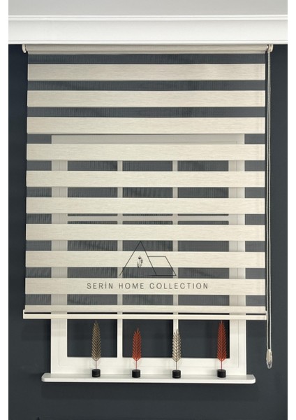 Koyu Krem Bambu Zebra Stor Perde (Dayanıklı Alüminyum Kasa)