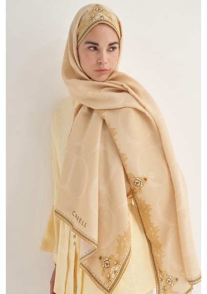Gold Carell Luxe Çiçekli Monogram Floş Şal modelleri