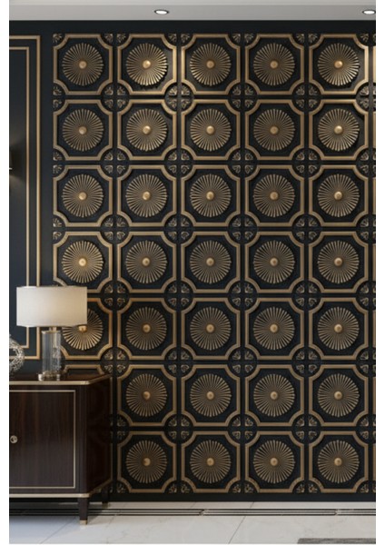 Royal Siyah Gold Eskitme 45X45 cm Dekoratif Duvar Paneli – 6’lı Set