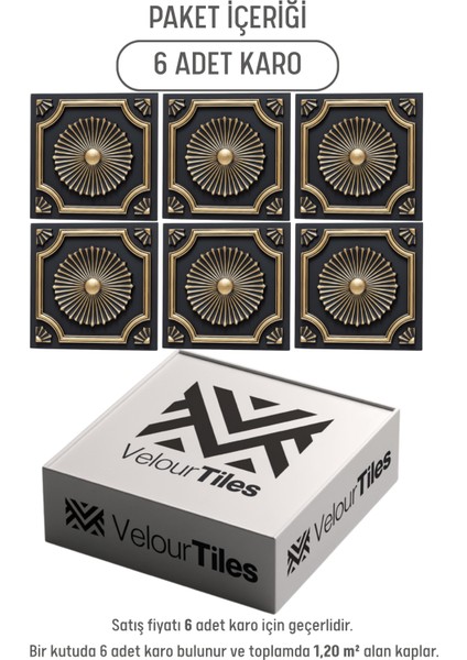 Royal Siyah Gold Eskitme 45X45 cm Dekoratif Duvar Paneli – 6’lı Set