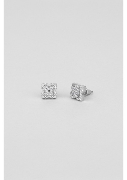 Işıltılı Yonca 18 Ayar Beyaz Altın Kaplama Gümüş Küpe