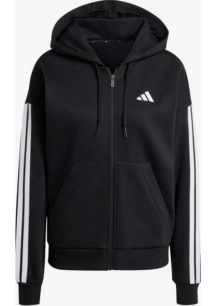Essentials 3 Stripes Full Zip Kadın Siyah Polar.-