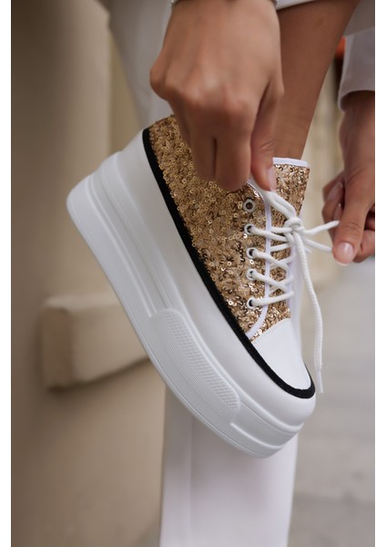 Vardy Kadın Altin Pullu Bagcıklı Dolgu Taban Sneaker fırsatları