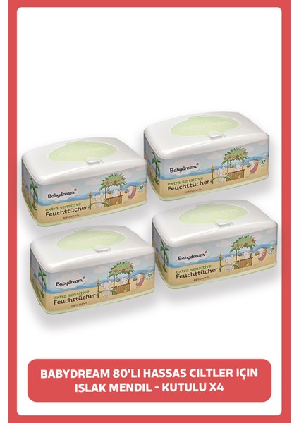 80'li Hassas Ciltler Için Islak Mendil - Kutulu X4 Adet