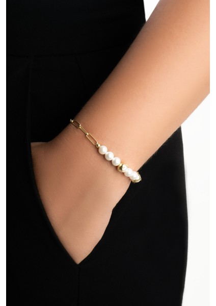 Verena 18 Ayar Sarı Altın Kaplama 19 cm Gümüş Inci Bileklik fiyatları