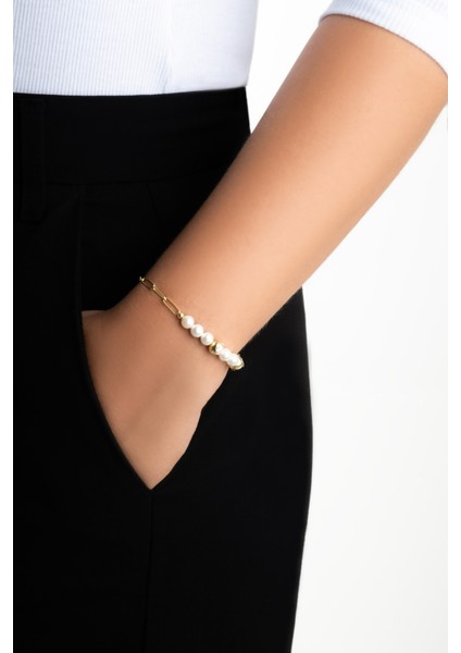 Verena 18 Ayar Sarı Altın Kaplama 19 cm Gümüş Inci Bileklik fırsatları
