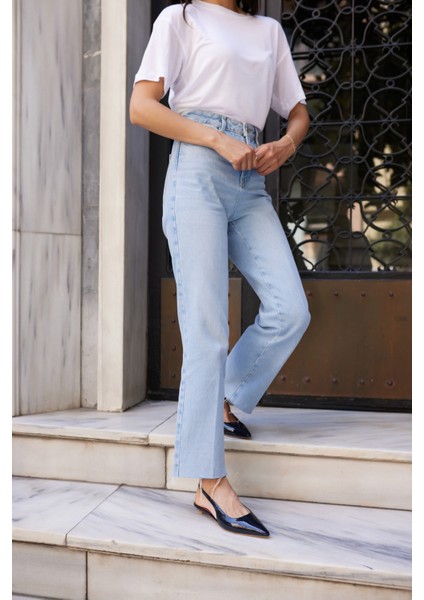 Haris Kadın Tereyag Sarısı Gercek Deri Mını Topuklu Slingback Ayakkabi