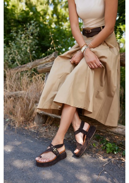 Pery Kadin Taba Gercek Suet Dolgu Taban Sandalet