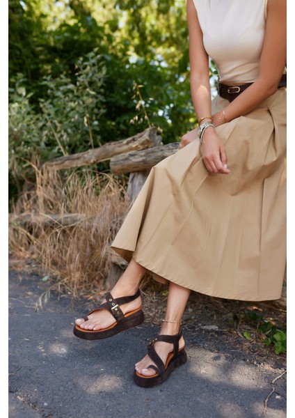 Pery Kadin Taba Gercek Suet Dolgu Taban Sandalet