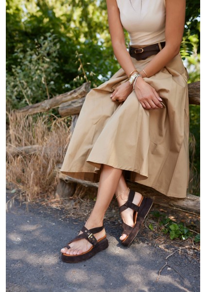 Pery Kadin Taba Gercek Suet Dolgu Taban Sandalet