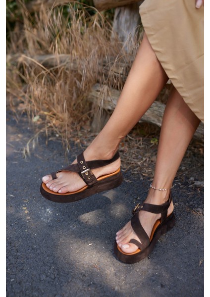 Pery Kadin Taba Gercek Suet Dolgu Taban Sandalet