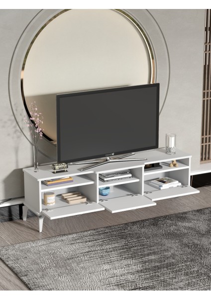 Tv Sehpası Tv Ünitesi Vera Beyaz Çizgili 5053 fırsatları