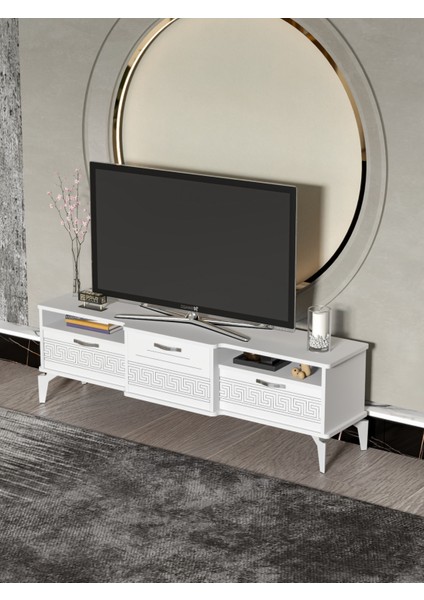 Tv Sehpası Tv Ünitesi Vera Beyaz Çizgili 5053 indirimleri