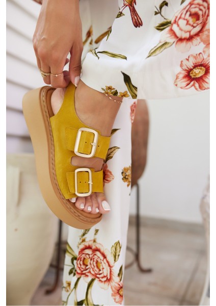 Osaka Kadın Taba Tutun Gercek Deri Suet Sandalet