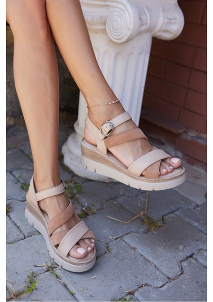 Sposa Kadın Taba Mercan Garnili Dolgu Deri Sandalet modelleri