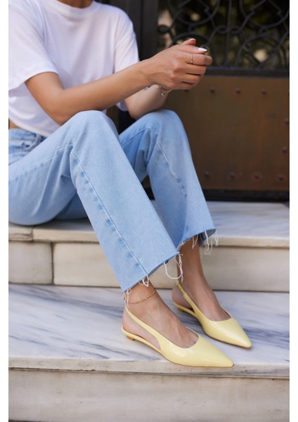 Haris Kadın Tereyag Sarısı Gercek Deri Mını Topuklu Slingback Ayakkabi fiyatları