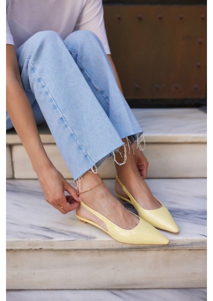 Haris Kadın Tereyag Sarısı Gercek Deri Mını Topuklu Slingback Ayakkabi modelleri