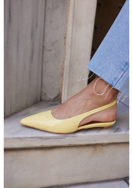 Haris Kadın Tereyag Sarısı Gercek Deri Mını Topuklu Slingback Ayakkabi