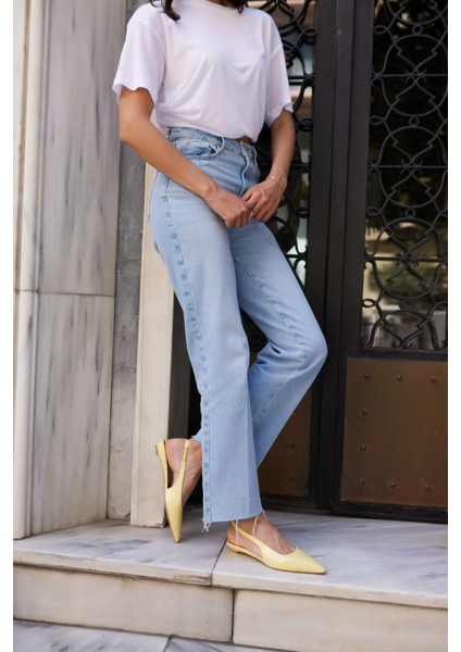 Haris Kadın Tereyag Sarısı Gercek Deri Mını Topuklu Slingback Ayakkabi